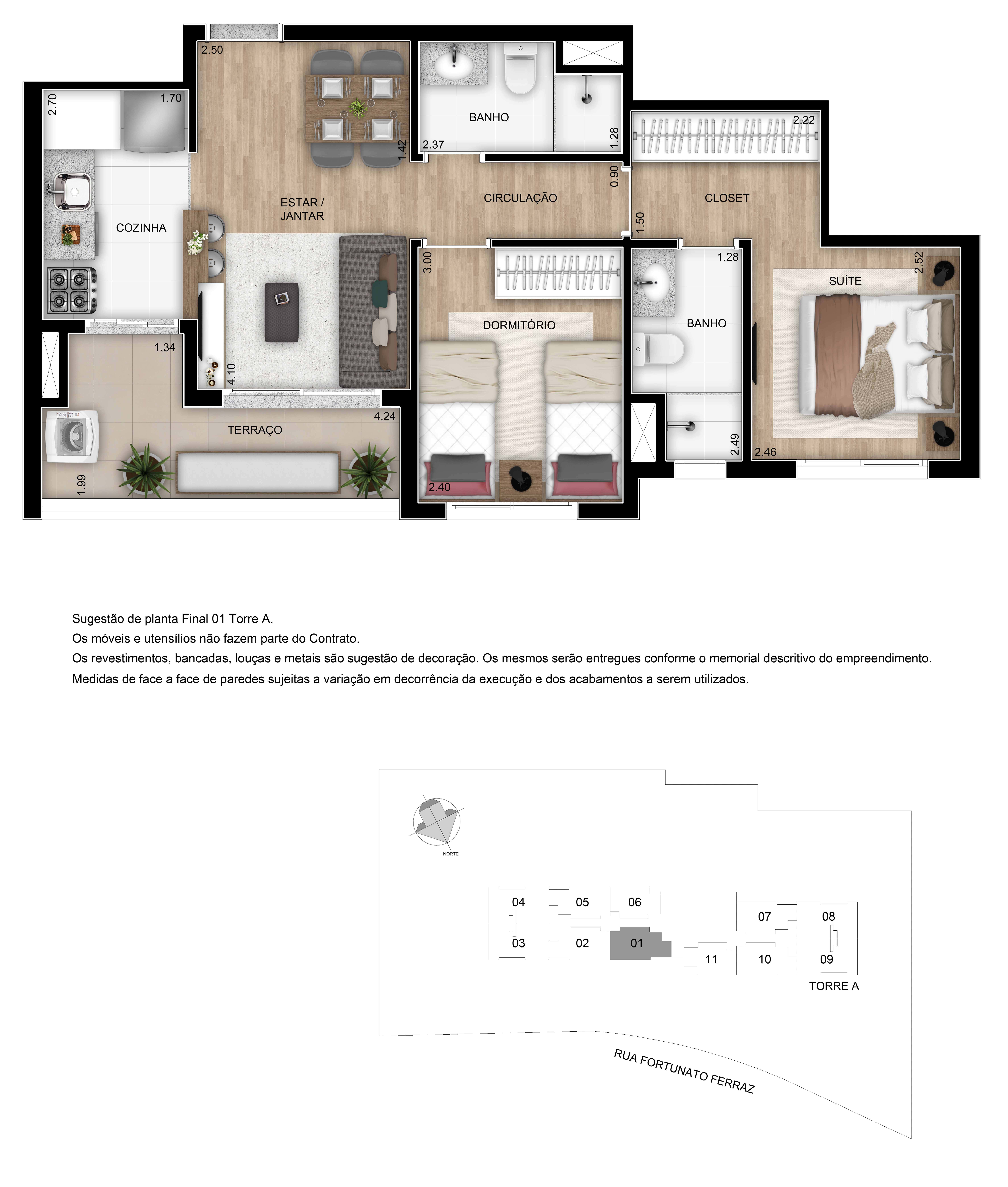 Planta 55m² | 2 Dorms (01 Suíte)