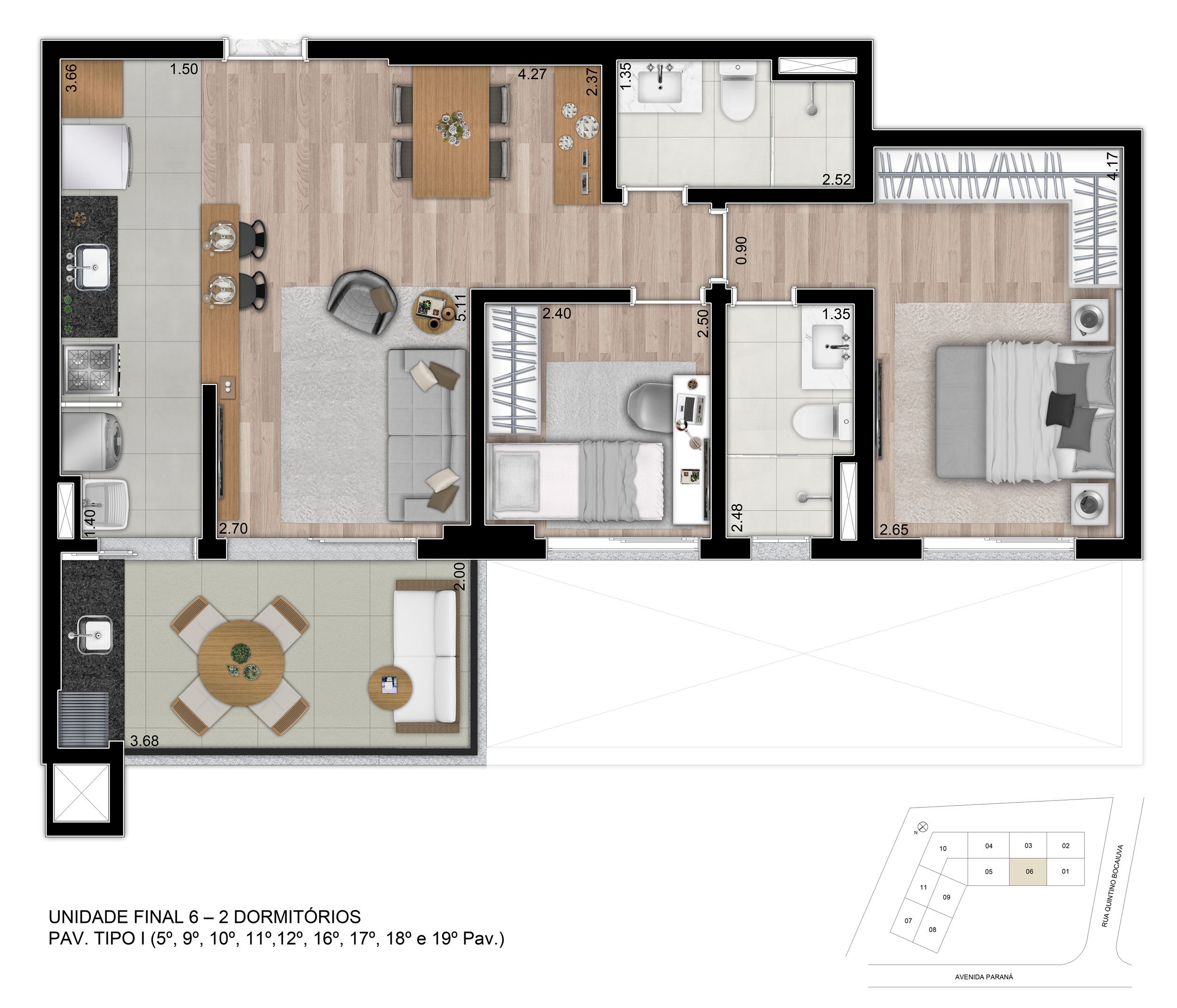 Helbor Visionist Cabral - Planta Tipo - Apto 2 dorms_72m² privativos - Final 6