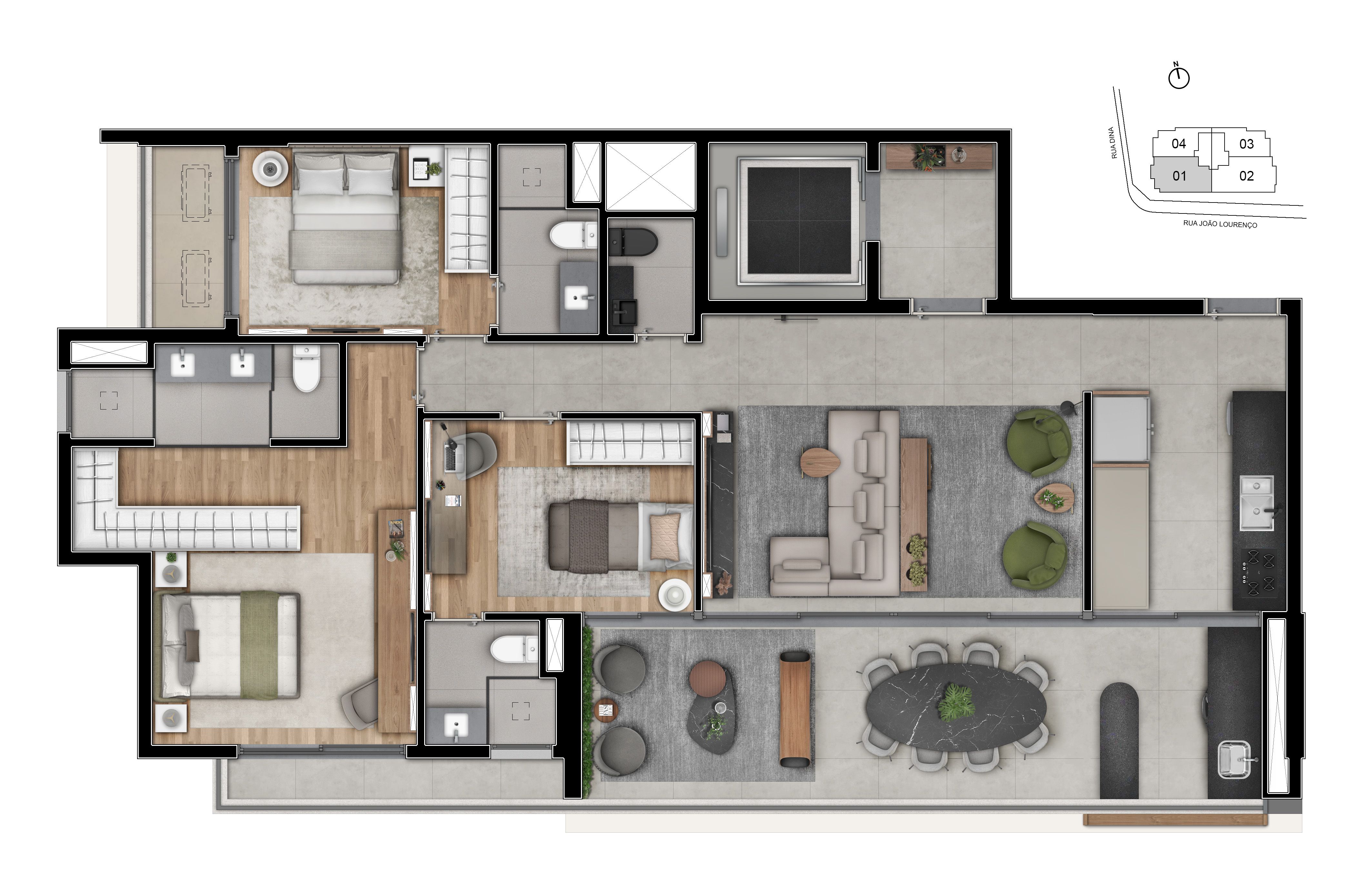Planta 126m² | 3 Suítes
