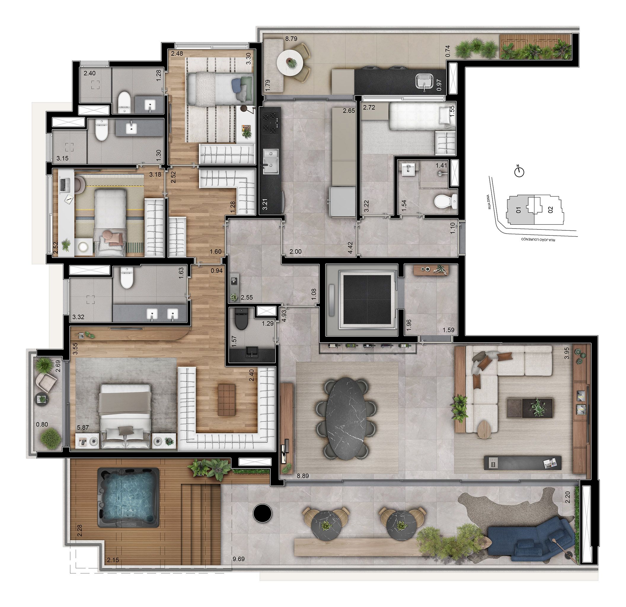 Planta 207m² | 3 Suítes