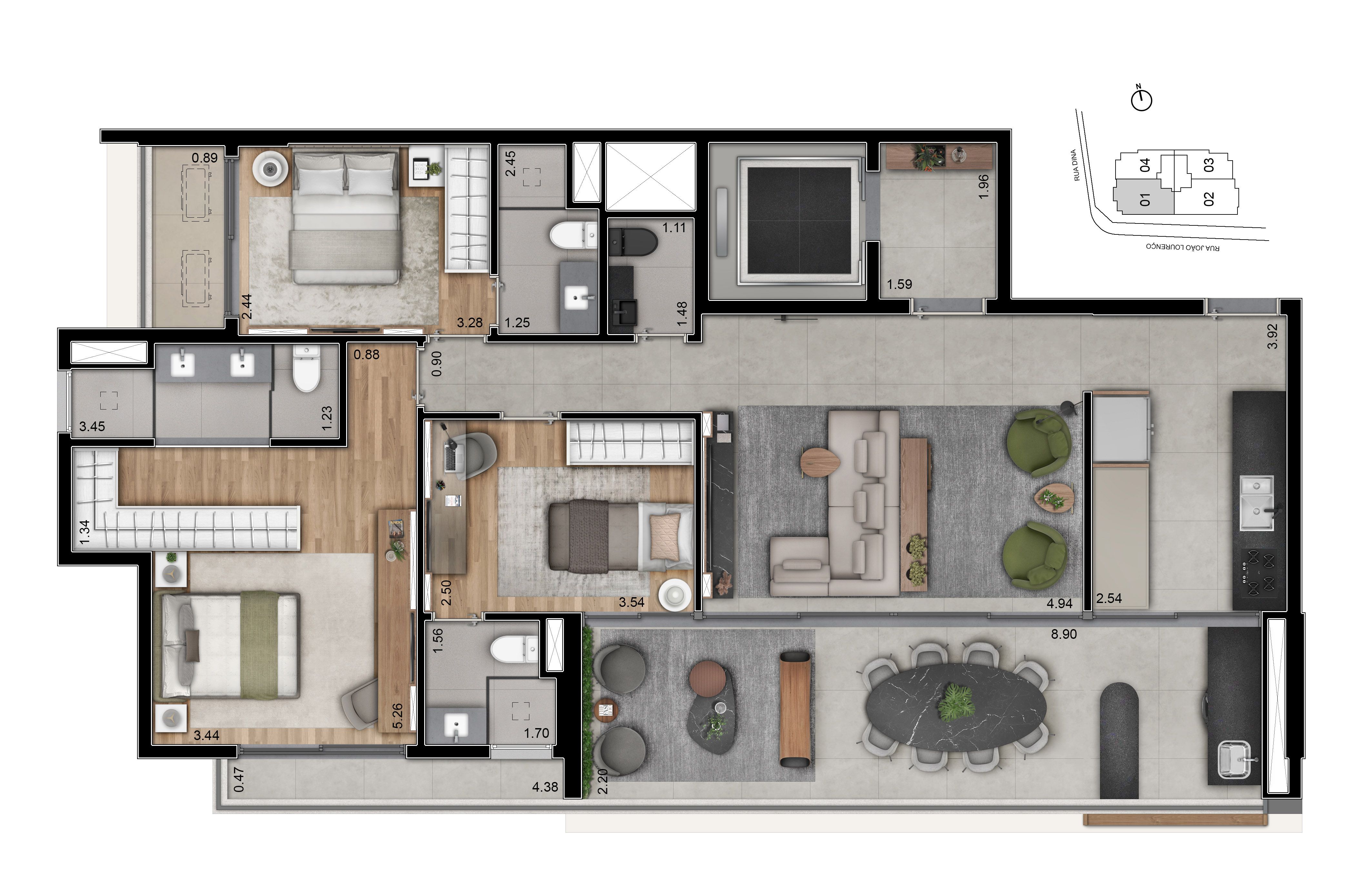 Planta 129m² | 3 Suítes