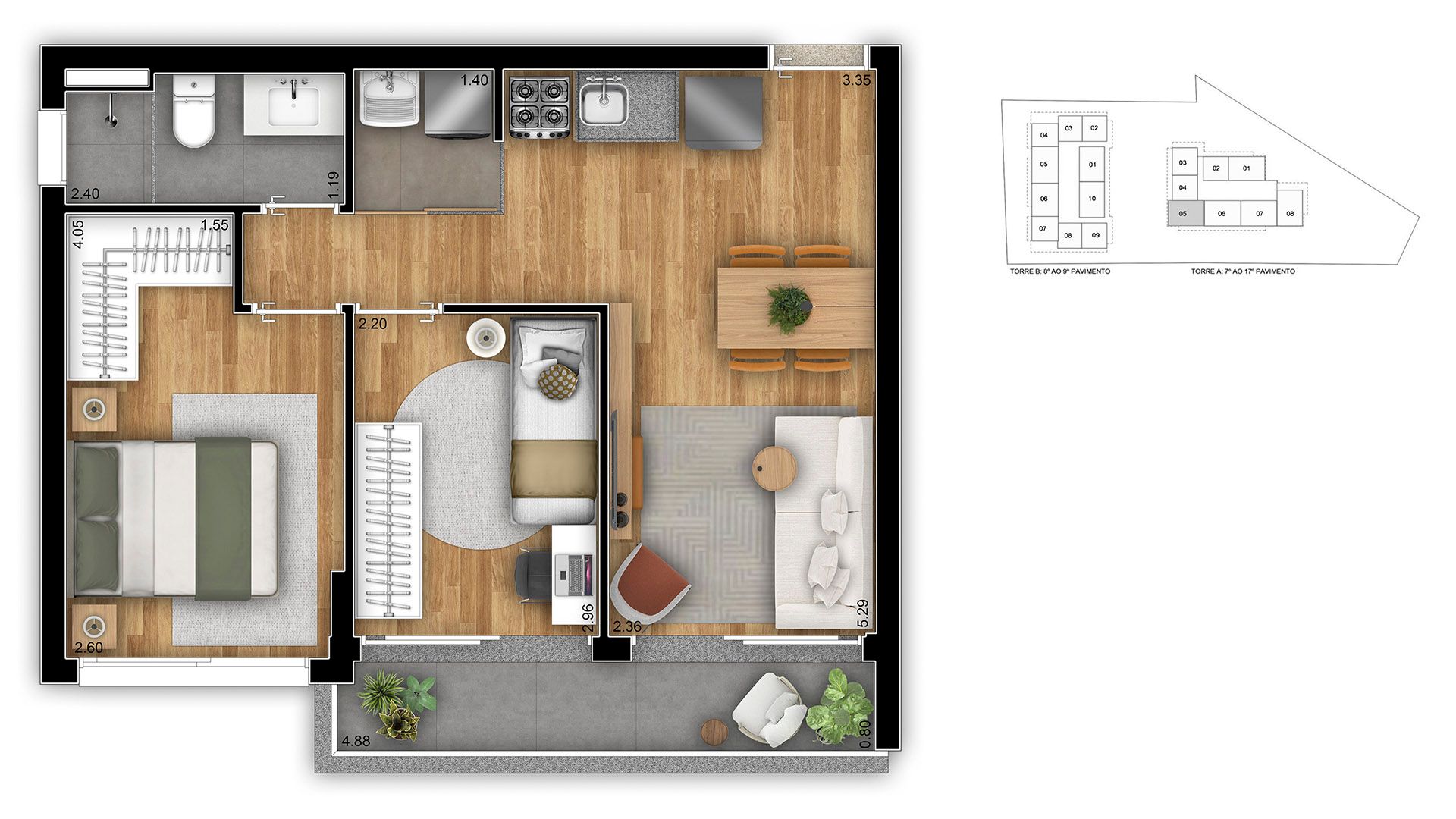 Planta 47m² | 2 Dorms