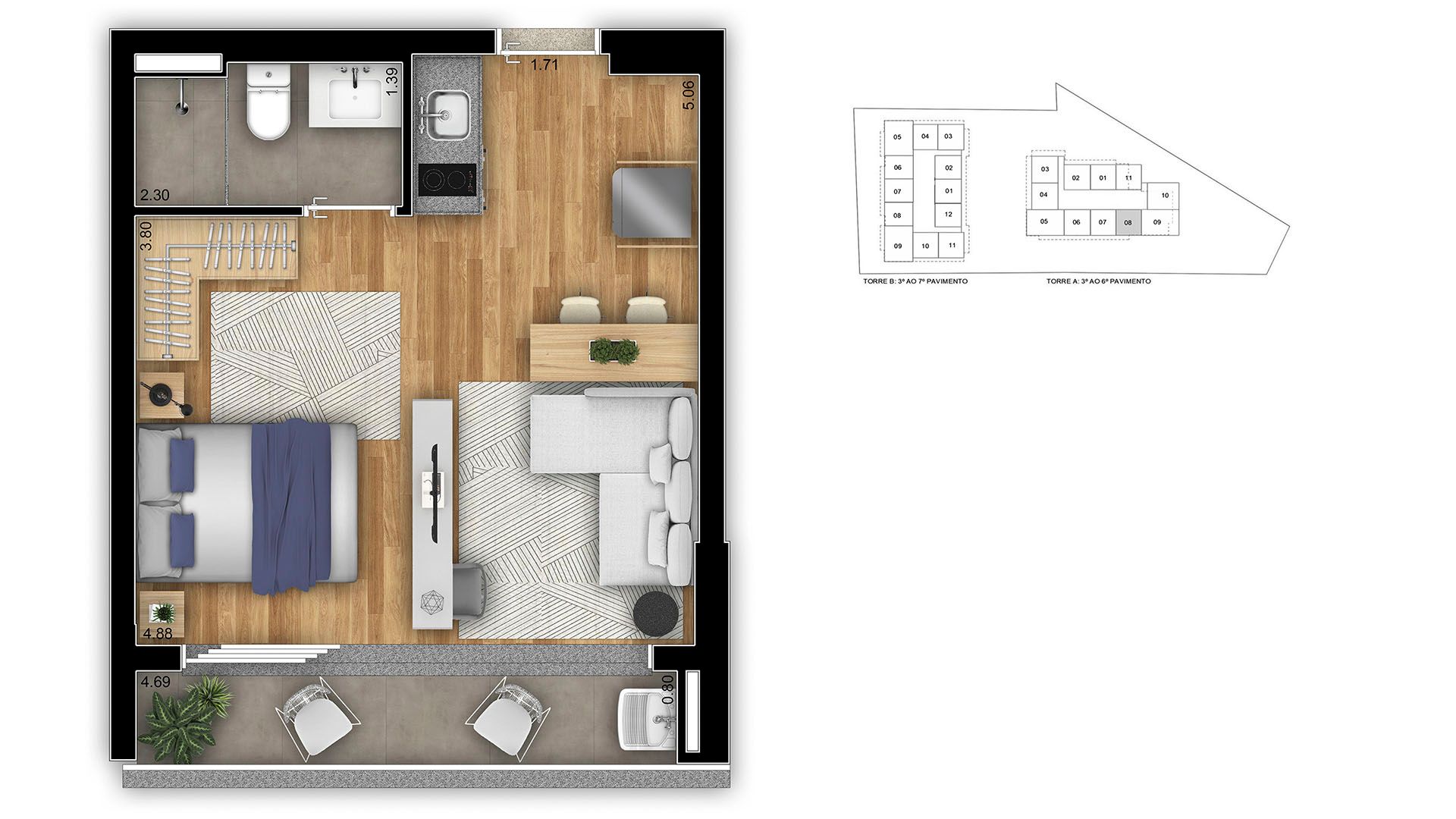 Planta Studio 33m²