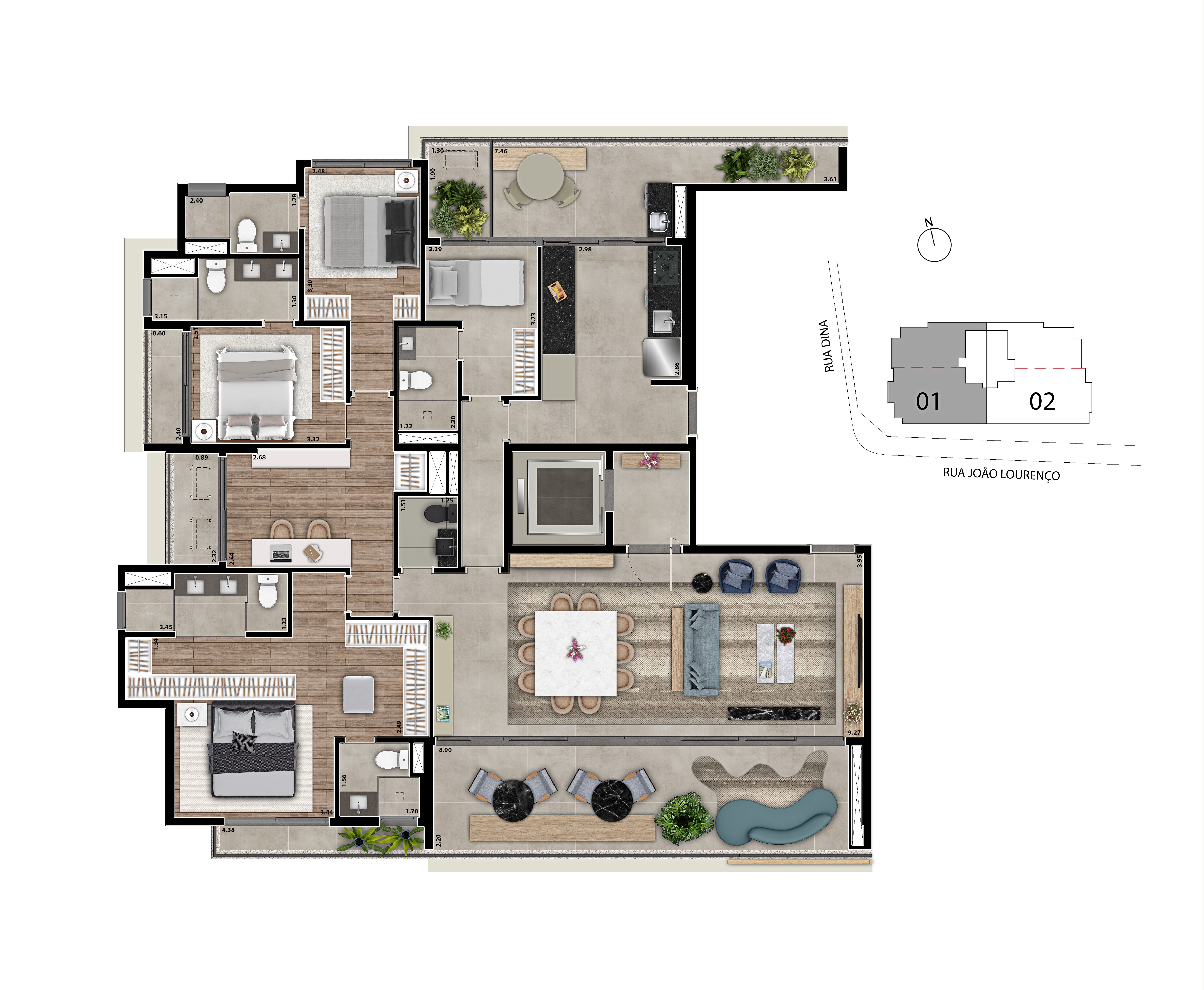 Planta 208m² | 3 Suítes