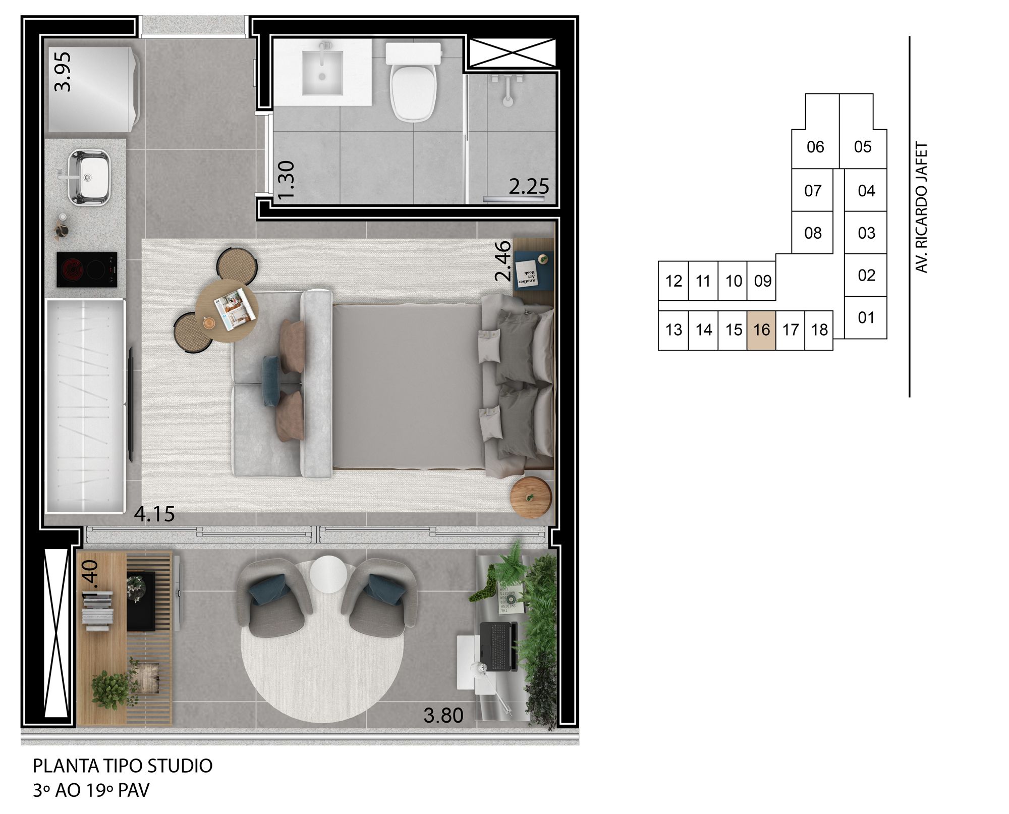 Planta Studio 25m²