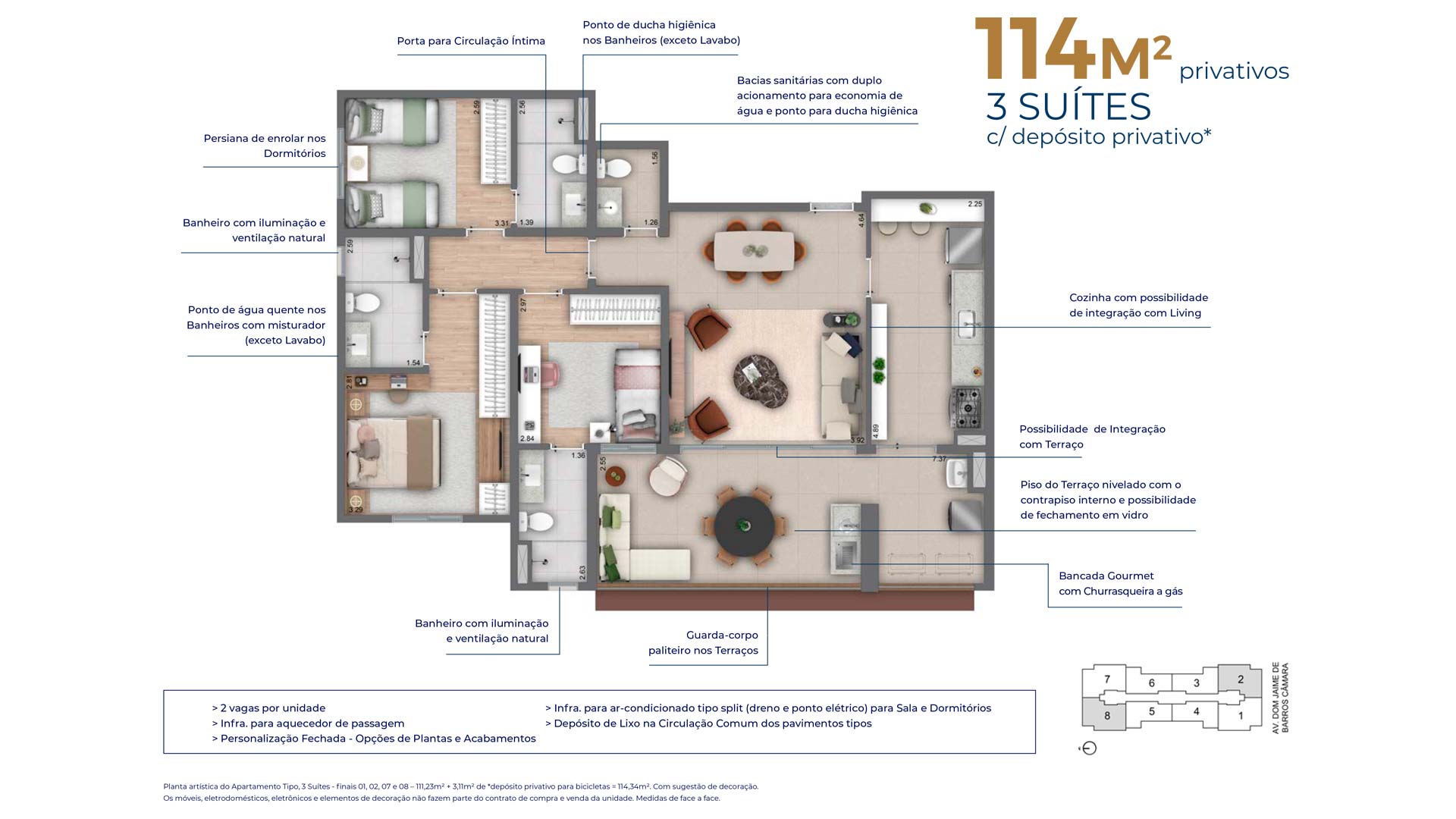 Planta 114m² | 3 suítes