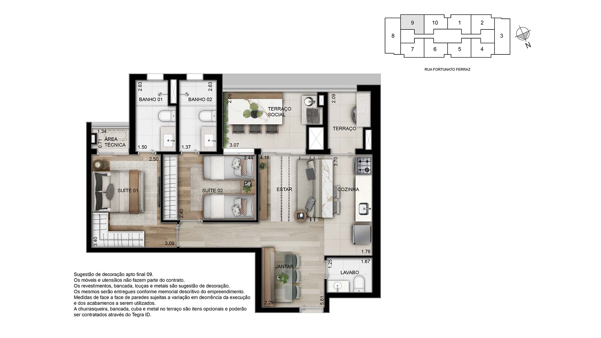 Planta 72m² | 2 Dorms (01 Suíte)