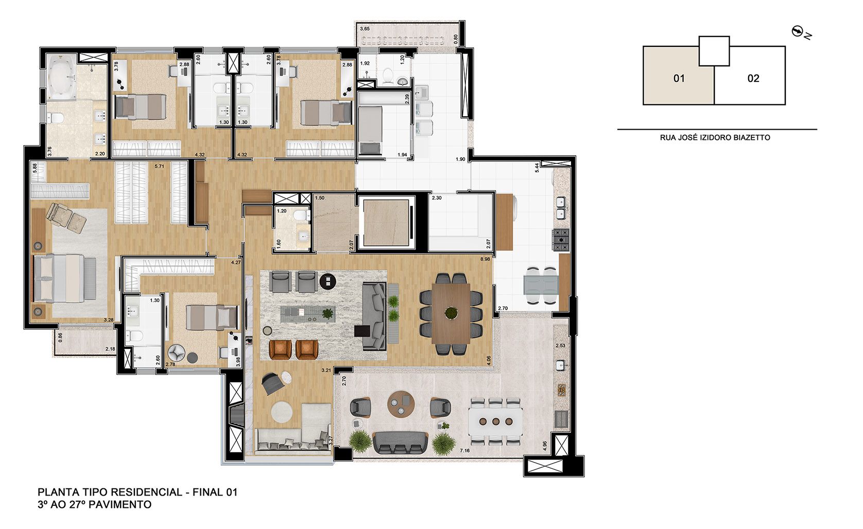 Planta 255m² | 4 Suítes