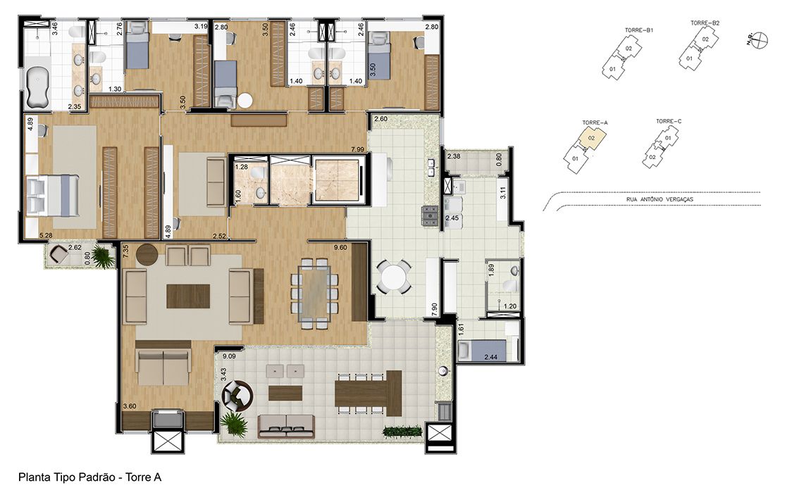 Planta Tipo A - 272m² Privativos