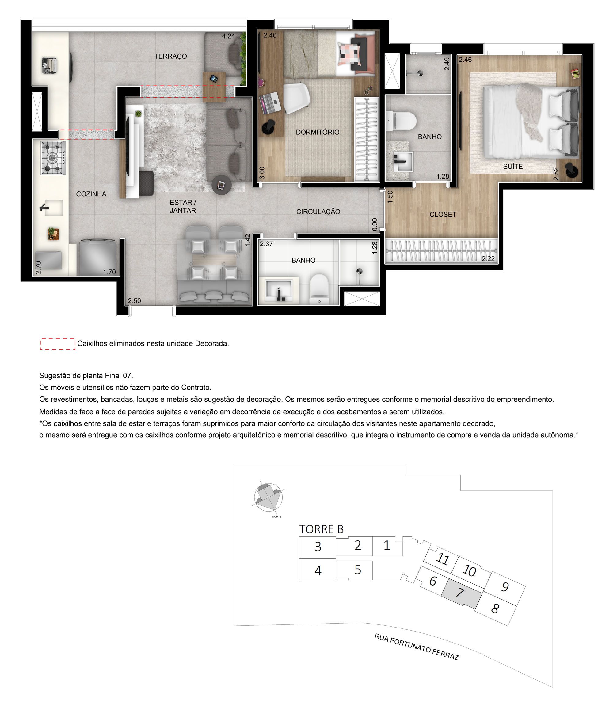 Planta 55m² | 2 Dorms (01 Suíte)