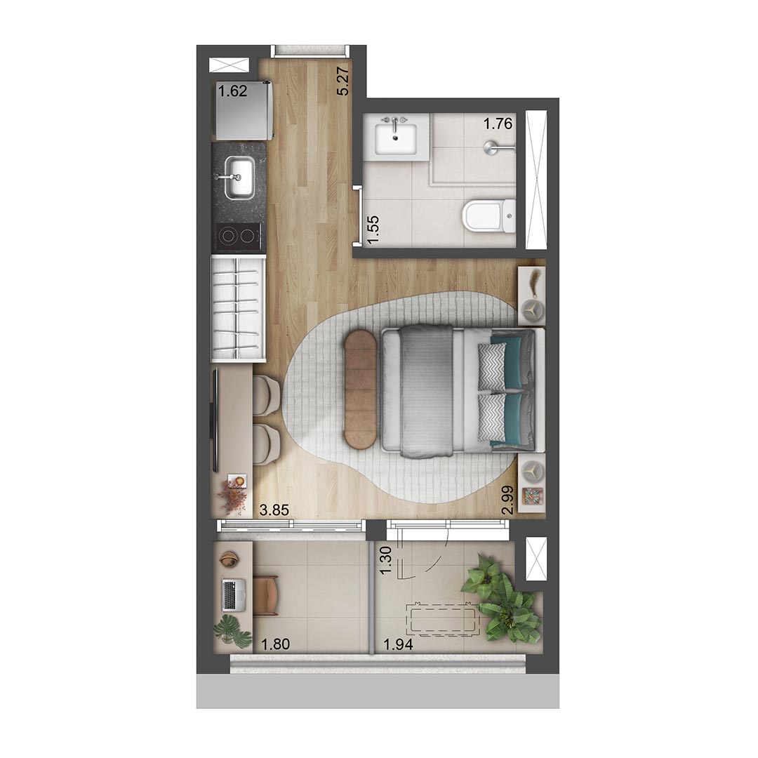 Planta Studio 27m²