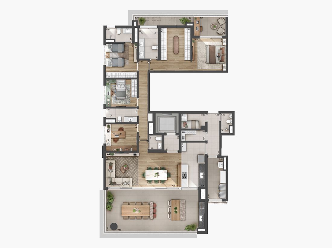 Planta 224m² | 4 Dorms (03 Suítes)