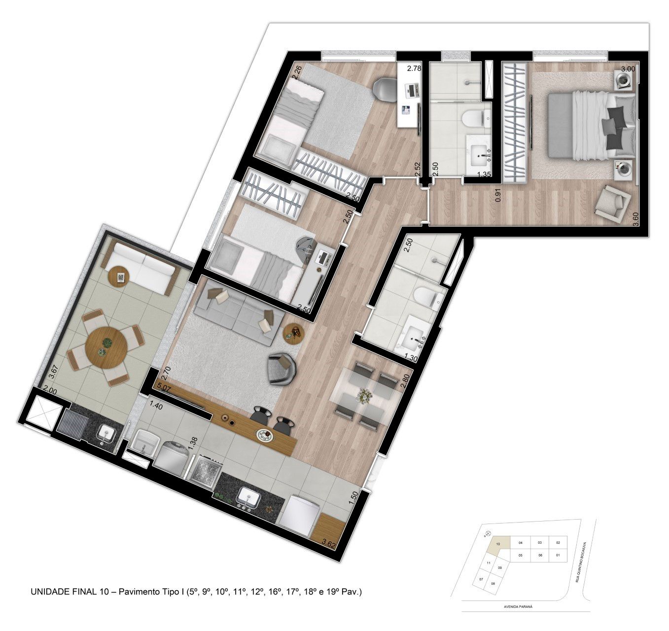 Helbor Visionist - Planta Tipo - Apto 3 Dorms. - 81m² privativos - Final 10