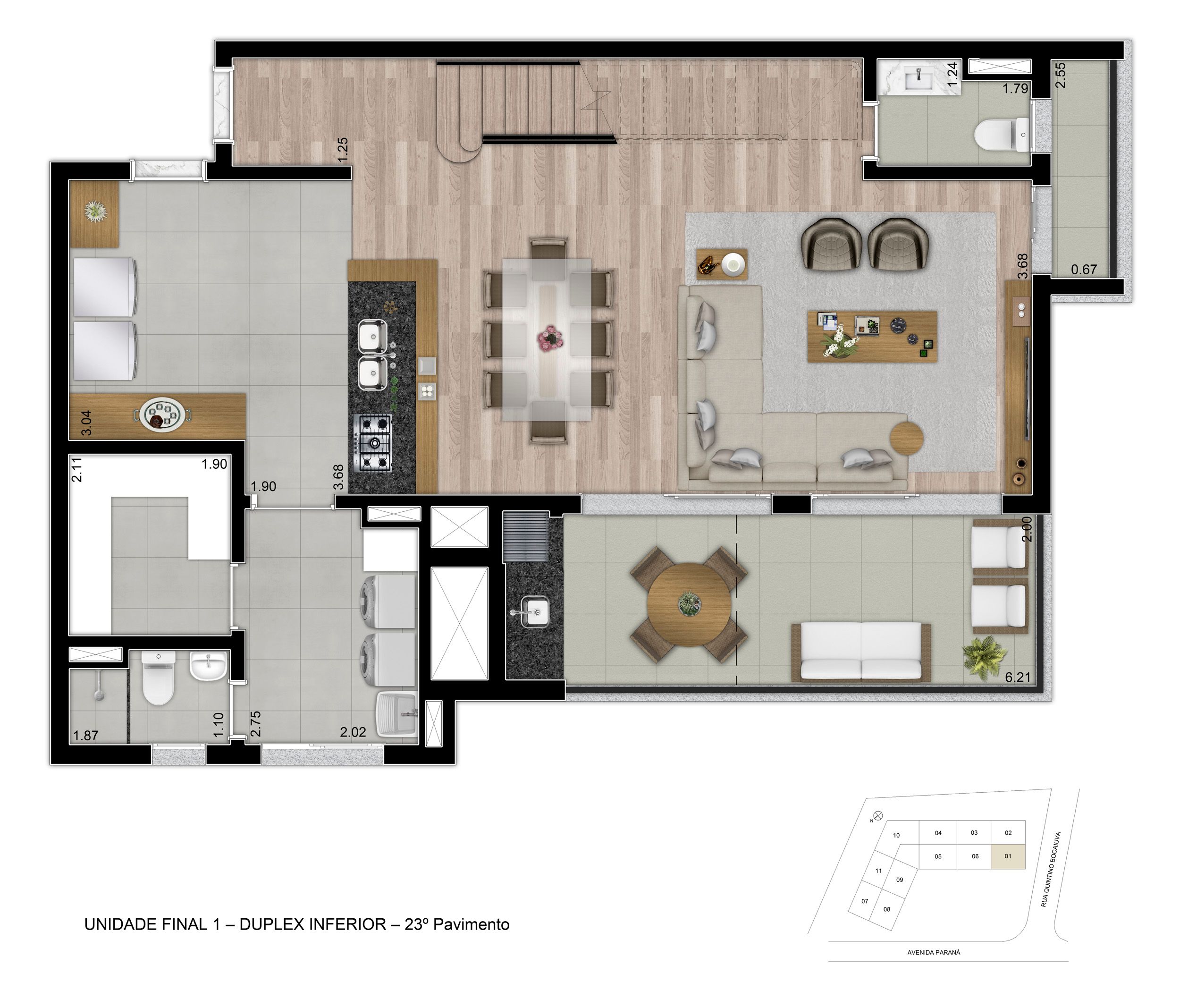 Helbor Visionist Cabral - Planta Cobertura Duplex Inferior 3 suítes -178m² privativos - Final 1