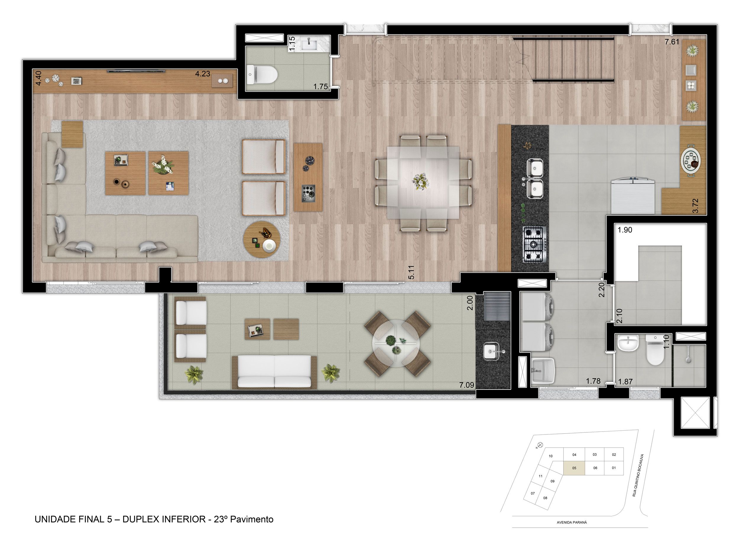 Helbor Visionist Cabral - Planta Cobertura Duplex Inferior - 4 dorms. (2 Suítes) - 194m² Privativos - Final 5