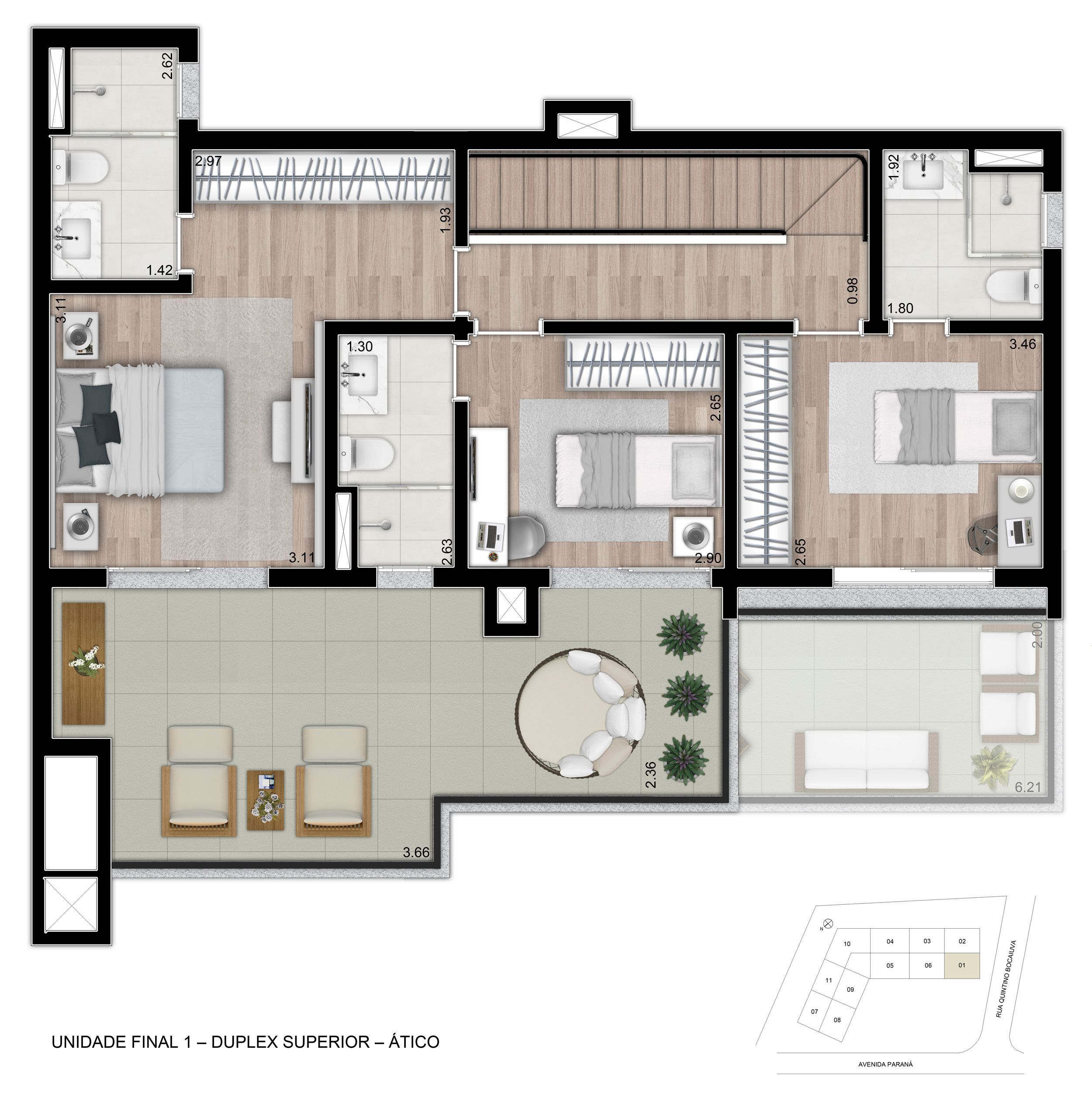Helbor Visionist - Planta Cobertura Duplex Superior 3 suítes -178m² privativos - Final 1
