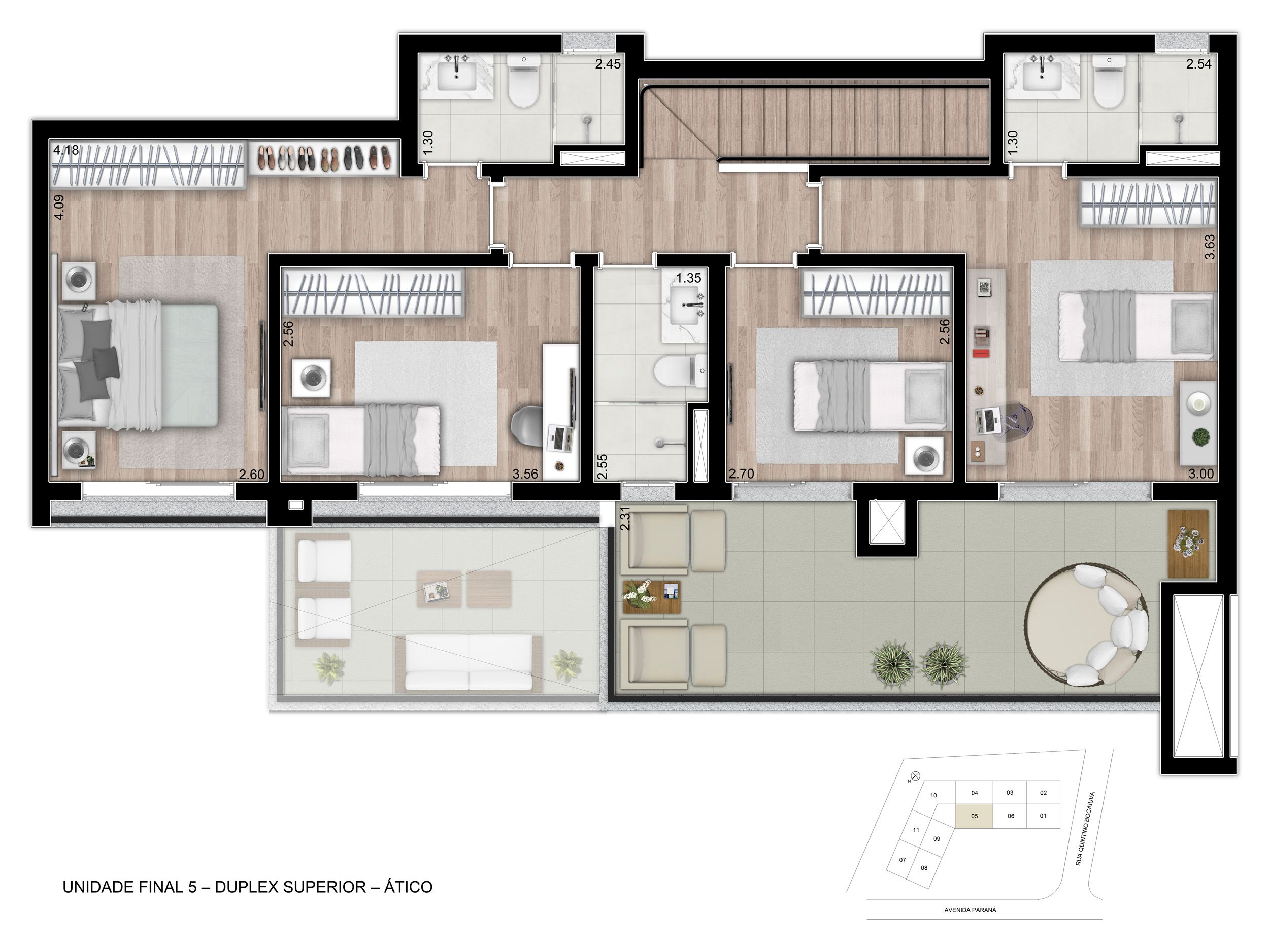 Helbor Visionist Cabral - Planta Cobertura Duplex Superior - 4 dorms. (2 Suítes) - 194m² Privativos - Final 5