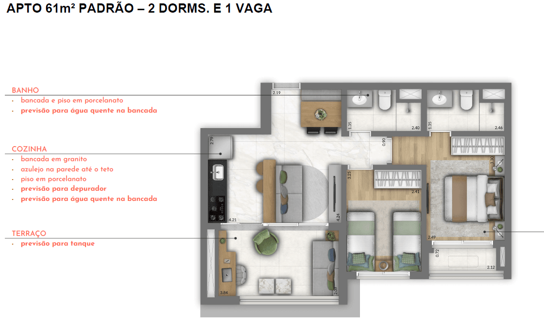 Planta 61m² | 1 Suítes