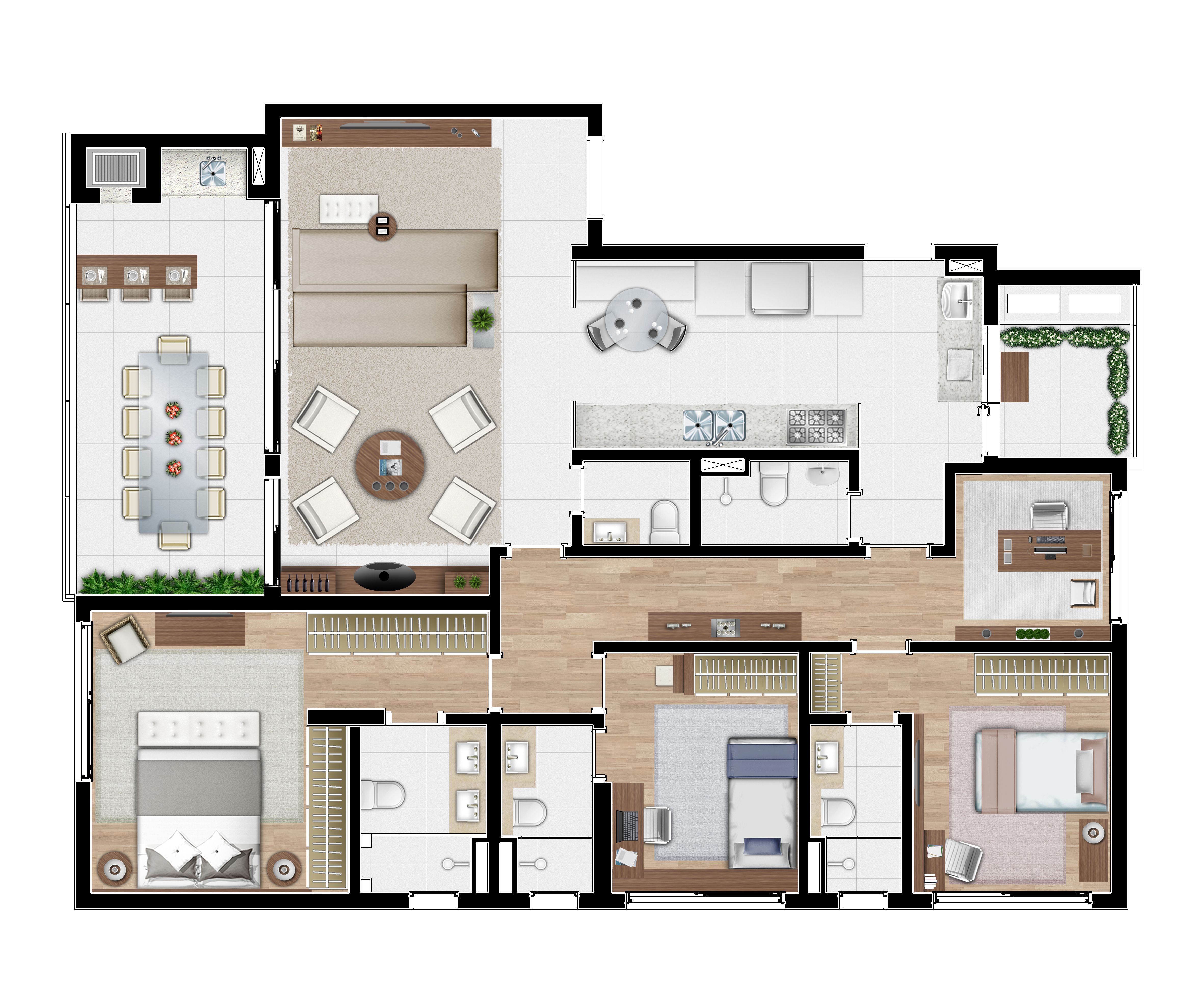 Planta 159m² | 3 Suítes